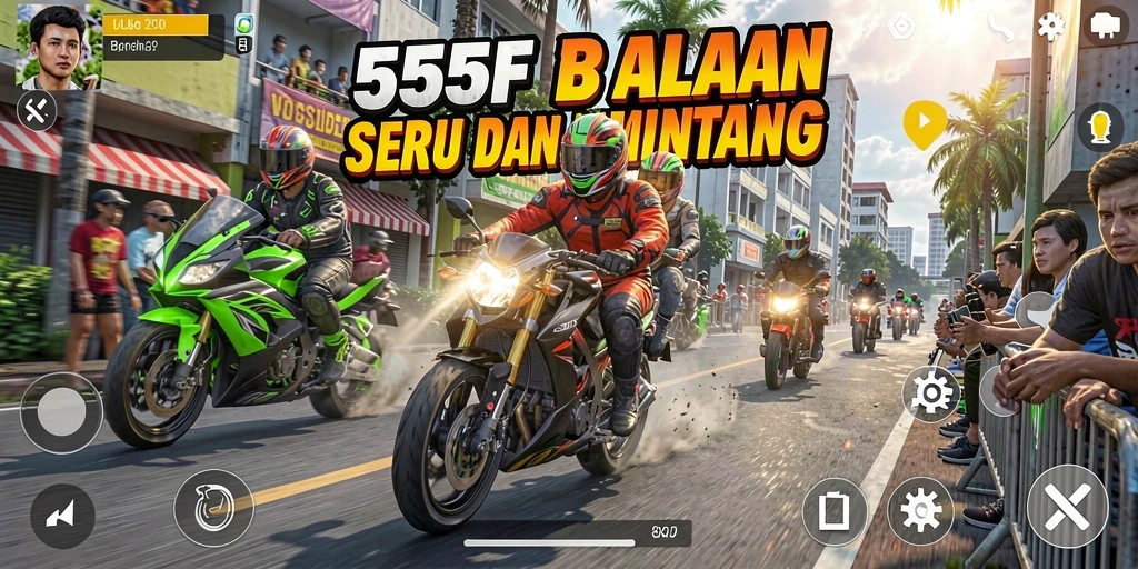 Tampilan seru dari gameplay balapan motor di 555F.