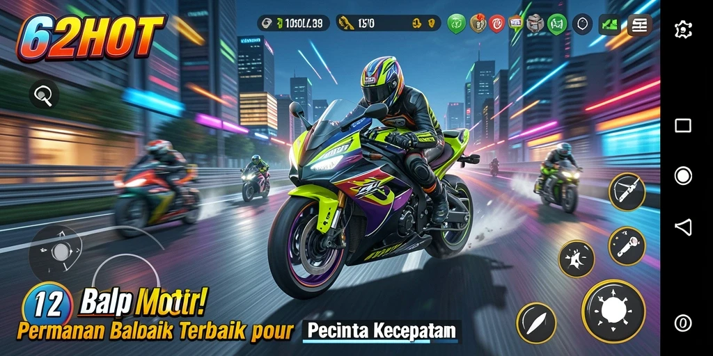 Screenshot menampilkan gameplay balap motor yang mendebarkan.