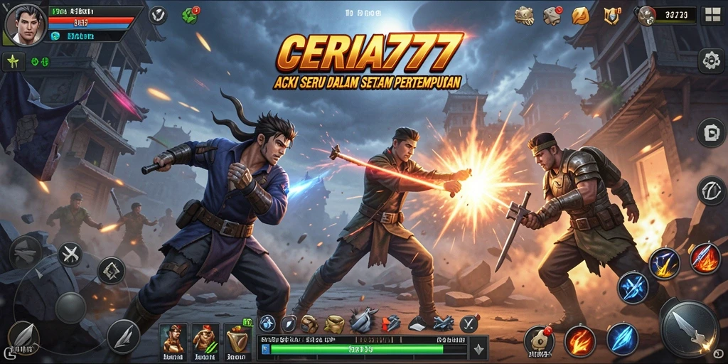 Screenshot gameplay CERIA777 menampilkan aksi pertempuran yang mendebarkan.
