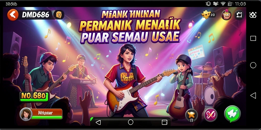 Tampilan gameplay DMD686 yang mengasyikkan dengan berbagai lagu musik.