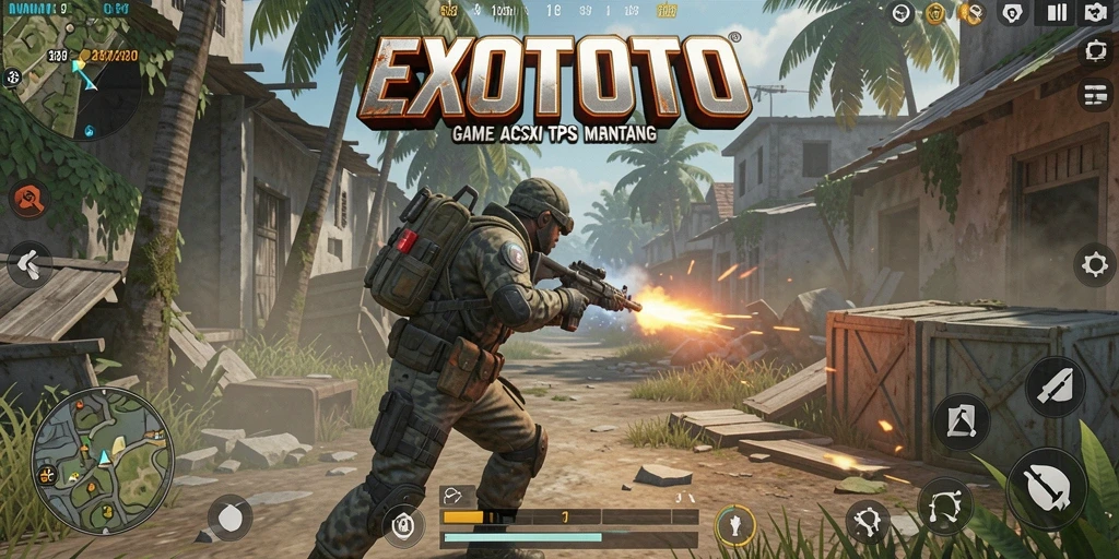 Tampilan gameplay seru dari EXOTOTO dalam aksi TPS.