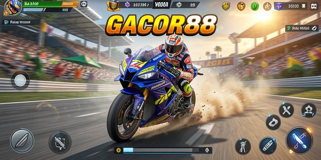 Gameplay GACOR88 yang mendebarkan dengan aksi balap motor.