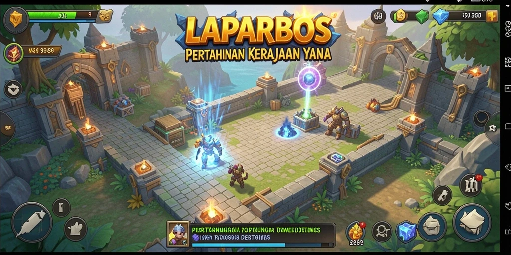 Tampilan menarik dari gameplay Tower Defense LAPARBOS saat melindungi kerajaan.