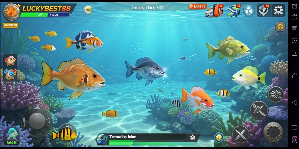 Tampilan gameplay seru dalam LUCKYBEST88 saat menembak ikan.
