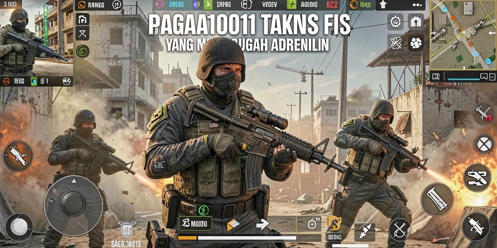 Tampilan aksi seru dari gameplay NAGA1001 di battlefield FPS.