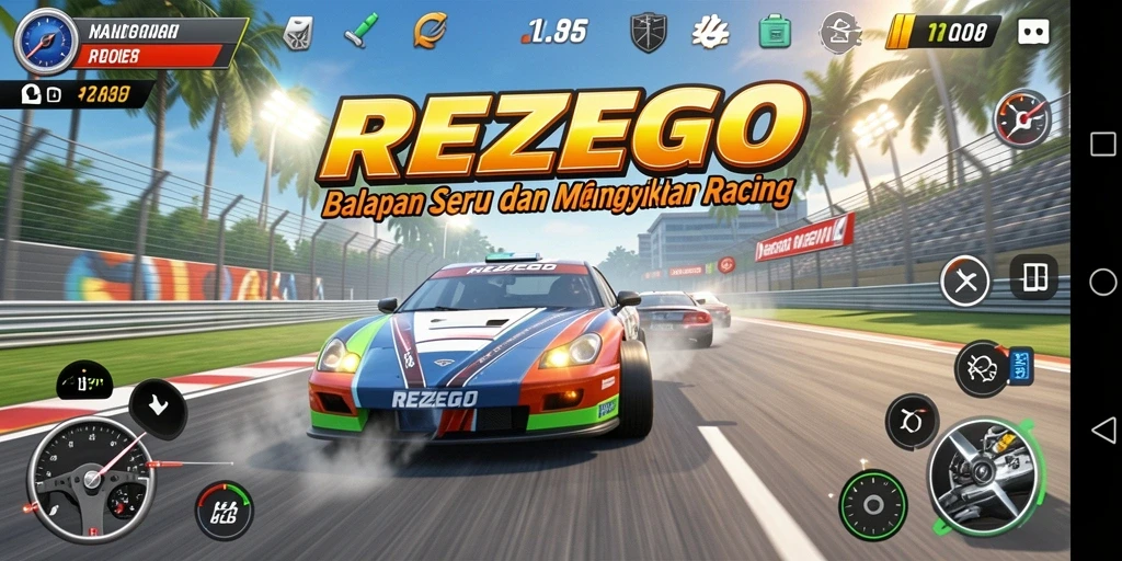 Gameplay seru dan menantang dalam REZEGO dengan berbagai trek balapan.