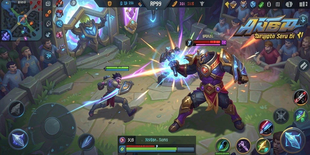 Screenshot RP99 yang menunjukkan aksi intens dalam pertempuran MOBA.