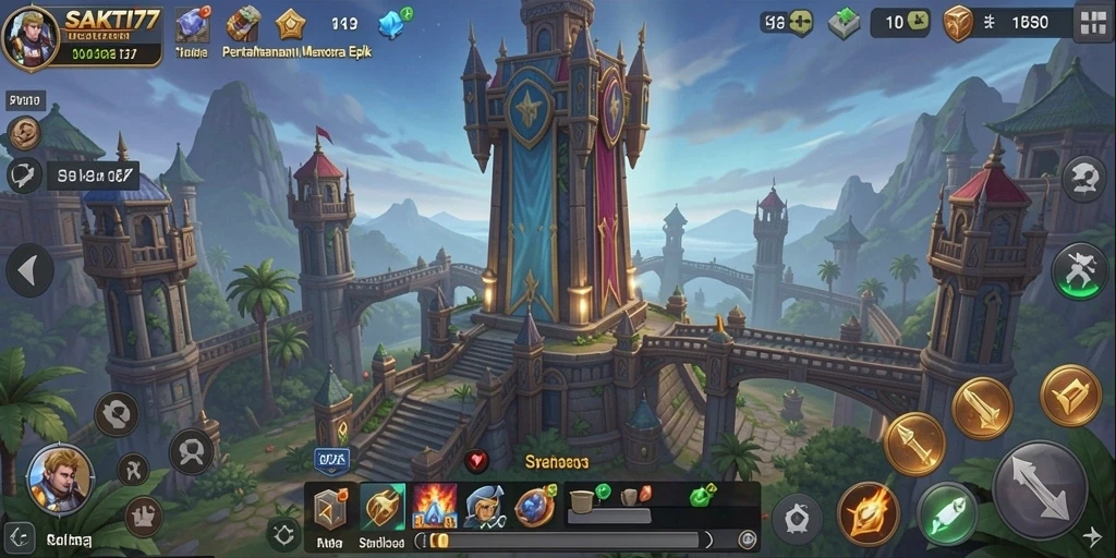 Tampilan gameplay mendebarkan dalam SAKTI77 Tower Defense.