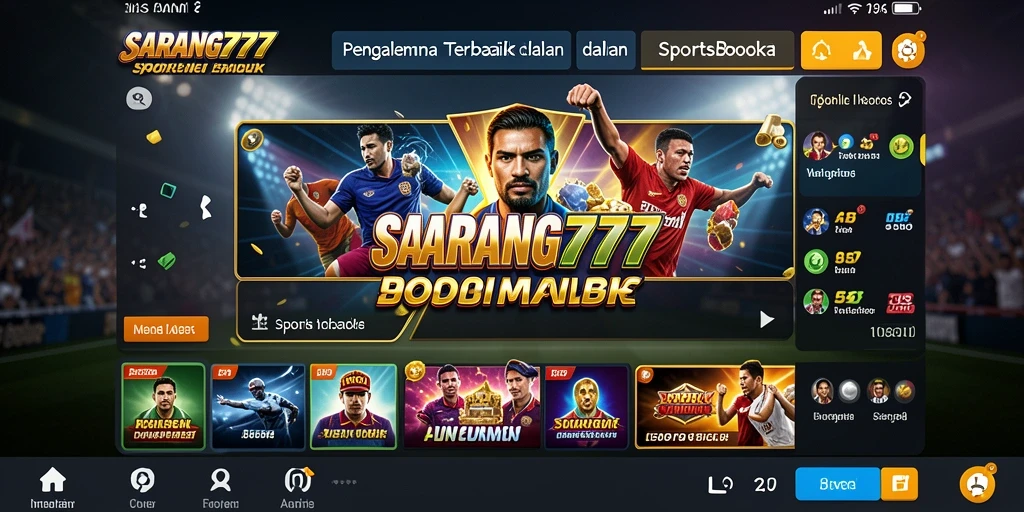 Tampilan menarik dari aplikasi SARANG777 yang menampilkan fitur Sportsbook.